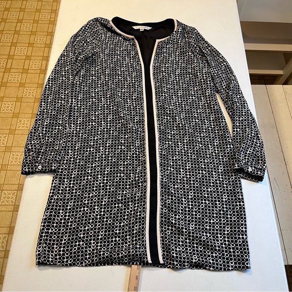 Max Studio XL Black White Geometric Shift Dress Long Sleeve VNeck Lined Mod-mini - Picture 12 of 13